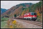 1142 638 mit Güterzug kurz vor Pernegg am 21.10.2002