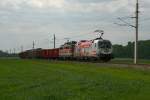 1116 246  Werbelok Bundesheer  und 1142 651 teilen sich die 7 Wagen redlich. Die Aufnahme entstand am 02.05.2009 zwischen Hausleiten und Stockerau.