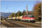 Zuglok 1142.613 und Nachschiebelok 1142.638 bringen den lzug SRID 90123 von Stadlau nach Puntigam sicher ber den Semmering. Aufgenommen im Bf. Eichberg, 30.10.2010