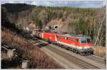 1142  618 im Vorspanndienst ber den Semmering am 25.2.2012, aufgenommen zwischen dem 185 Meter lange Pettenbach-Tunnel und dem 88 Meter langen Steinbauer-Tunnel auf der Semmering Nordrampe.