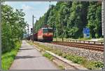  Schachbrett  1144 203 fhrt mit einem Tonerdezug im Juni 2005 bei Kufstein Richtung Mnchen.