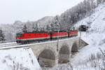 1144.260+223+015 fahren als V-Lokzug nach Gloggnitz über den Kartnerkogel-Viadukt am Wolfsbergkogel. 15.12.18