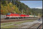 1144 113 + 1144 274 + 1144 247 ziehen am 17.10.2019 einen Güterzug durch den Bahnhof Payerbach - Reichenau.