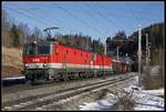 1144 015 + 1144 102 mit Güterzug zwischen Semmering und Steinhaus am 21.01.2020.