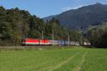 1144 245 + 232 mit einem KLV Zug am 03.10.2012 im Inntal bei Terfens.