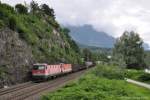 1144 074 + XXX am 07.07.2012 mit Gterzug bei Jenbach