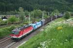 1144 253 + 1016 023 (Koyoto) mit Gterzug bei Spital am Semmering am 24.05.2013.