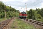 1144 121 als Zuglok eines Gterzuges bei der Einfahrt in den Bahnhof Klamm Schottwien in Richtung Semmering fahrend, September 2013