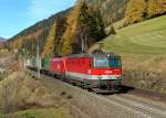 1144 090 + 1016 0xx mit einem Hangartner-KLV am 03.11.2011 bei Wolf am Brenner.