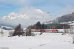 1144 205 mit dem 13817 (Utrecht - Zell am See) am 08.02.2014 bei Fieberbrunn.