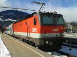 144 101 mit R 4862 aus Spittal-Millstättersee nach der Ankunft in Lienz, 2.2.2015