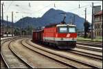 1144 219 schiebt im Sommer 2005 einen gemischten Gterzug zum Brenner.