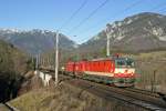 Schachbrett - 1144.117 im Vorspanndienst am Semmering mit einer 1116 am G-46749 am Payerbachgraben-Viadukt. 30.1.16