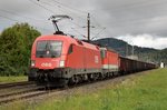 ÖBB 1116 066 und eine 1144 warten auf einen Gegenzug im Bahnhof Ledenitzen am 18.