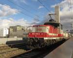 Eine Elok 1163 der ÖBB fährt aus Richtung Salzburg Hbf zum Güterbahnhof an der Deutsch-Österreichischen Grenze am 20.12.2015.