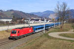 1216 210 bespannt mit einem CD Railjet am Weg nach Graz aufgenommen in Stübing am 28.11.2020