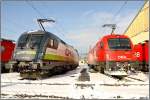 CAT Taurus 1116 142 und 1216 013 stehen im Heizhaus Knittelfeld.
29.11.2008