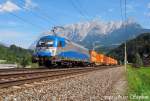 Pnktlich wie die Maurer,passiert Adria 1216 922-5 mit dem Containerzug von Salzburg nach Httau unsere Wenigkeit,bei Bischofshofen (sterreichurlaub 19.08.09)