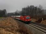 Die 1216 021 mit einem Verspteten Nachtzug aus Italien am 28.12.2011 unterwegs bei Vogl.