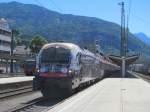 1216 020 steht am 02. August 2013 mit einem Eurocity nach Mnchen Hbf im Bahnhof Kufstein.