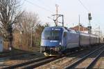 BB 1216 236-0 mit dem EC 278 (Gustav Klimt) von Graz nach Praha hl.n. am 23.Februar 2014 in Sssenbrunn. 