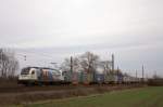 1216 955 ist am 31.01.'13 mit einem Containerzug zwischen Barnten und Nordstemmen unterwegs