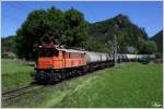 1245.525 fährt mit einem Kesselzug von Trofaiach nach Donawitz. 
St.Peter Freienstein 6.6.2014