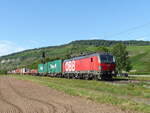 ÖBB 1293 194 mit Containerwagen Richtung Würzburg, am 25.08.2021 in Thüngersheim.