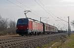 Mit dem Güterzug von Wien zum Rostocker Seehafen rollte 1293 003 am 23.02.21 durch Greppin Richtung Dessau.