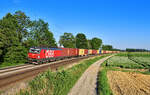 1293 079 mit einem Containerzug am 03.07.2022 bei Langenisarhofen.