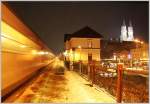 Versuch einer Langzeitbelichtung aus Klosterneuburg, an einem Abend, an dem leicht strmischer Schneefall herrschte...