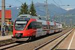 Einfahrt am 02.07.2018 von ÖBB 4024 033-5  S Bahn Vorarlberg  als S2 (Jenbach - Ötztal) in den Bahnhof von Fritzens-Wattens.