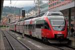 4024 072 (am Zugschluss) und ein weiterer 4024er verlassen als R 5119 von Kufstein kommend den Innsbrucker Hauptbahnhof in Richtung Zielbahnhof Telfs-Pfaffenhofen.