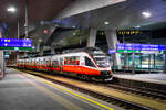 Wien. Am Abend des 10. J�nner 2026 steht 4024 119 abfahrbereit im Wiener Hauptbahnhof nach Marchegg.