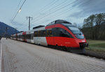 4024 097-0 steht am 7.4.2016 als S1 4875 (Greifenburg-Weißensee - Spittal-Millstättersee) abfahrbereit in Greifenburg-Weißensee.