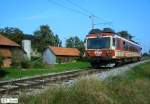 Erinnerung an die   Haager Lies : Stern & Hafferl Verkehrsgesellschaft ET 25 103, Lokalbahn Lambach - Haag am Hausruck, Einstellung Personenverkehr Ende 2009, fotografiert vor Hp. Eggerding am 28.09.2009  