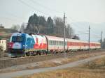 1216 226  EM-Tschechien  war am 23.02.2008  zur Befrderung des EC 100  Joze Plecnik   eingeteilt.Auf dem Bild befindet sich  der Zug kurz nach Wartberg/Kr.