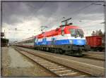 EM-Lok 1116 108 Kroatien fhrt mit EC 536  Jaques Lemans  von Villach nach Wien Sd in den Bahnhof Zeltweg ein.
16.03.2008