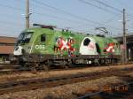 Der 30.5.2008 war ein beraus ergiebiger Tag auf dem Zentralverschiebebahnhof: das erste Fahrzeug, das ich zu Gesicht bekam, war die EM-Lnderlok  Euromotion , bei strahlendem Sonnenschein in idealer Position geparkt.