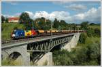 1116 056 mit dem Bedarfszug 91128 von Fentsch nach St.Veit West kurz vor seinem Zielbahnhof am 25.7.2008 bei der Querung des Taggenbrunner Viadukt in Goggerwenig aufgenommen.