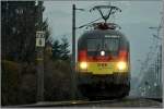 EM-Taurus 1116 036 Deutschland fhrt mit EC 33  Allegro Stradivari  von Wien Sd nach Villach.
Zeltweg 2.12.2008