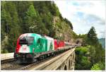 1216 004 (EM-Italien) wurde heute mit dem OEC 733 zurck nach Krnten berstellt. Breitenstein / Krauselklause Viadukt, 9.5.2009.