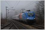 1116 250 bespannte am 1.3.2009 den OIC 252 von Maribor (Marburg) nach Wien ab dem Grenzbahnhof Spielfeld-Stra. Die Aufnahme entstand kurz vor der Durchfahrt der Haltestelle Schlglmhl.