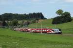 Der  175 Jahre Eisenbahn fr sterreich  Railjet fhrt am 19. Juli 2012 um 11:37 Uhr durch Axdorf