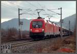 Taurustandem mit einem Autoganzzug am 21.2.2006 auf dem Weg nach Deutschland kurz vor dem Bahnhof Peggau-Deutschfeistritz