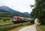 1116 159  150 Jahre Brennerbahn  beförderte am 06.07.2019 eine ROLA mit ausschließlich türkischen LKWs in Richtung Wels und konnte kurz nach Spital am Pyhrn im Sommerabendwind