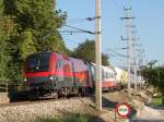 Ein Railjettaurus auf der Phyrn. 1116 200 fhrt mit einer Rola am 25.07.2007 in der ehemaligen Haltestelle Krift durch.