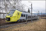 Einen ganz eigenen  Gesichtszug  hat der  Alstom Coradia Stream alias ETR 160.002 Hier am 6. Februar 2026 in der Anschlussbahn Mellach.