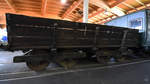 Dieser vierachsige Güterwagen mit hölzernen Drehgestellen stammt aus dem Jahr 1854, Hat eine Spurweite von 1106mm und wurde ursprünglich für den Kohletransport auf der
