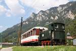 V 2 (C, Windhoff, Baujahr 1943) fährt am 12.September 2020 als Zug 4 (Hirschwang - Payerbach) in den Bahnhof Reichenau ein.